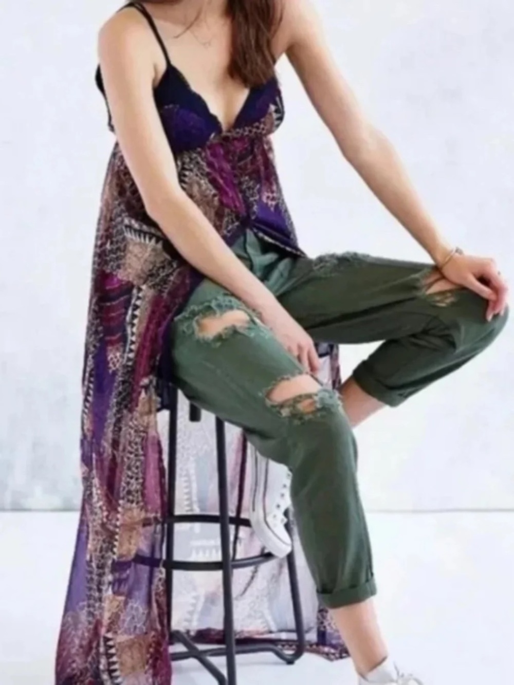 Band of Gypsies Purple and Black Printed Maxi Dress